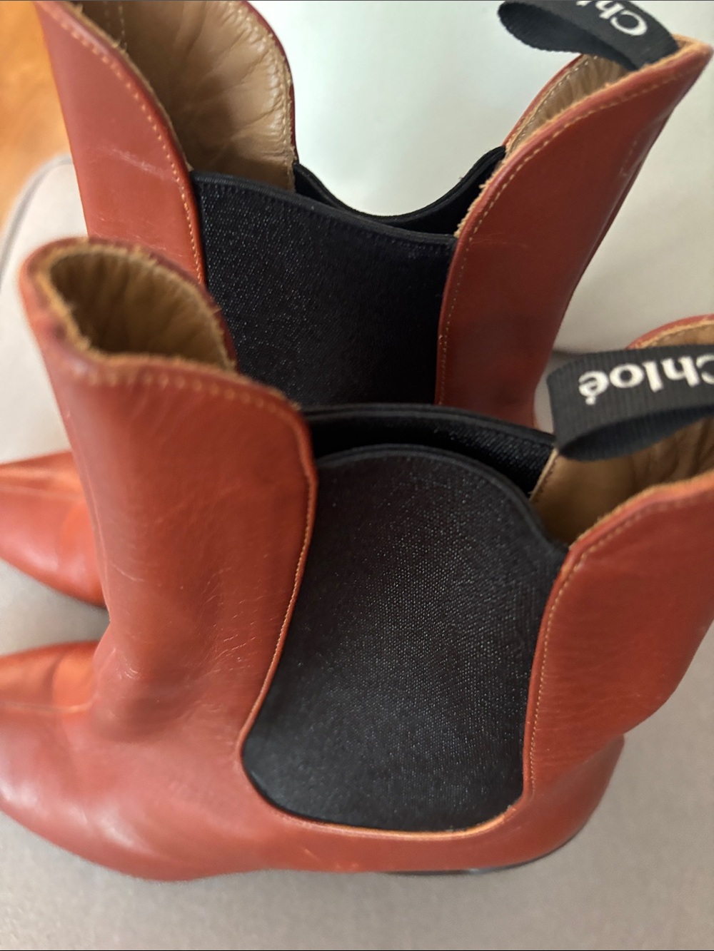 Chloe Red Leather Sculpted Block-Heel Chelsea Boot in 38.5 - Picture 5 of 7